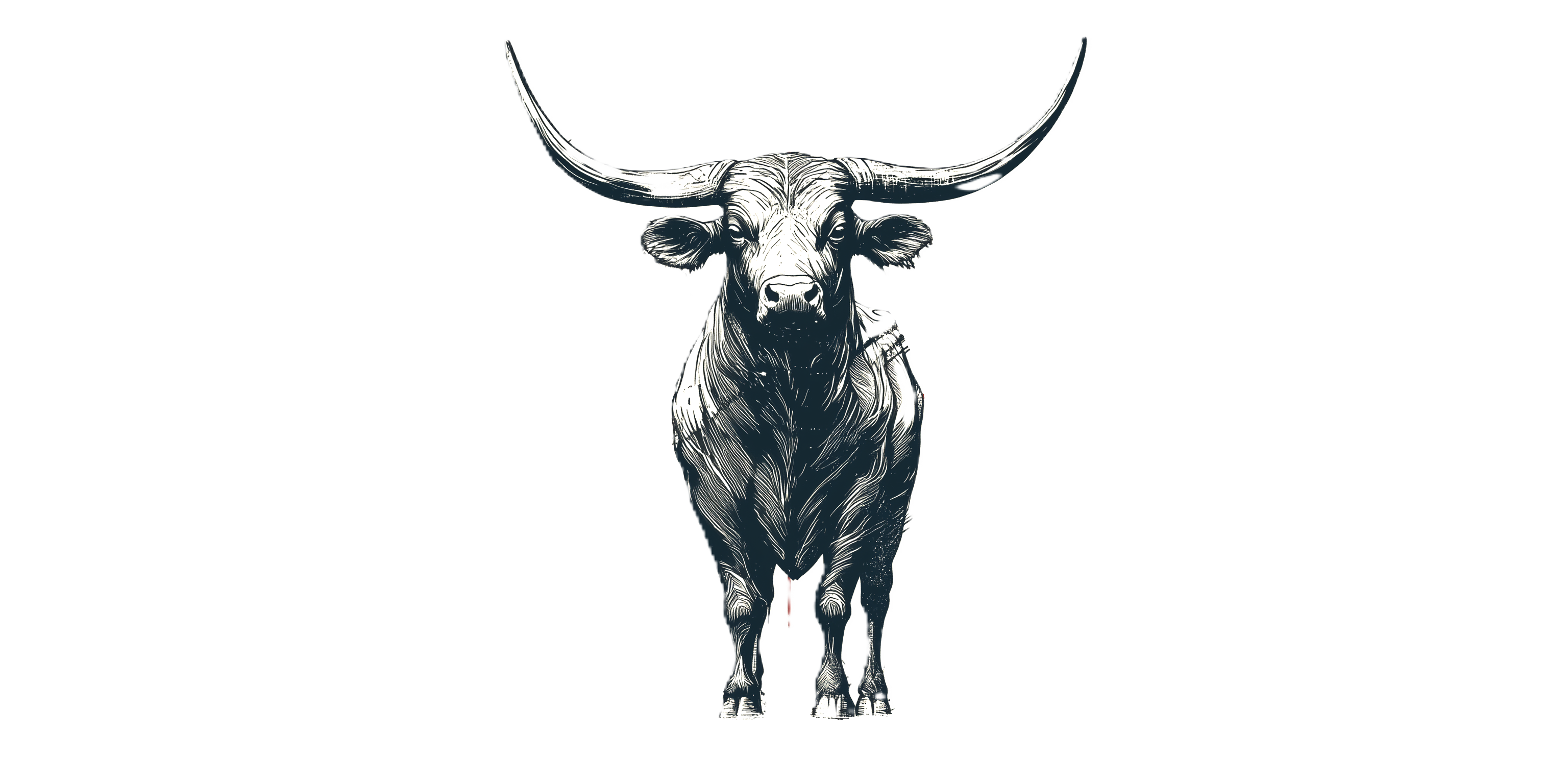 An outline of a bull, standing and looking straight at the viewer.